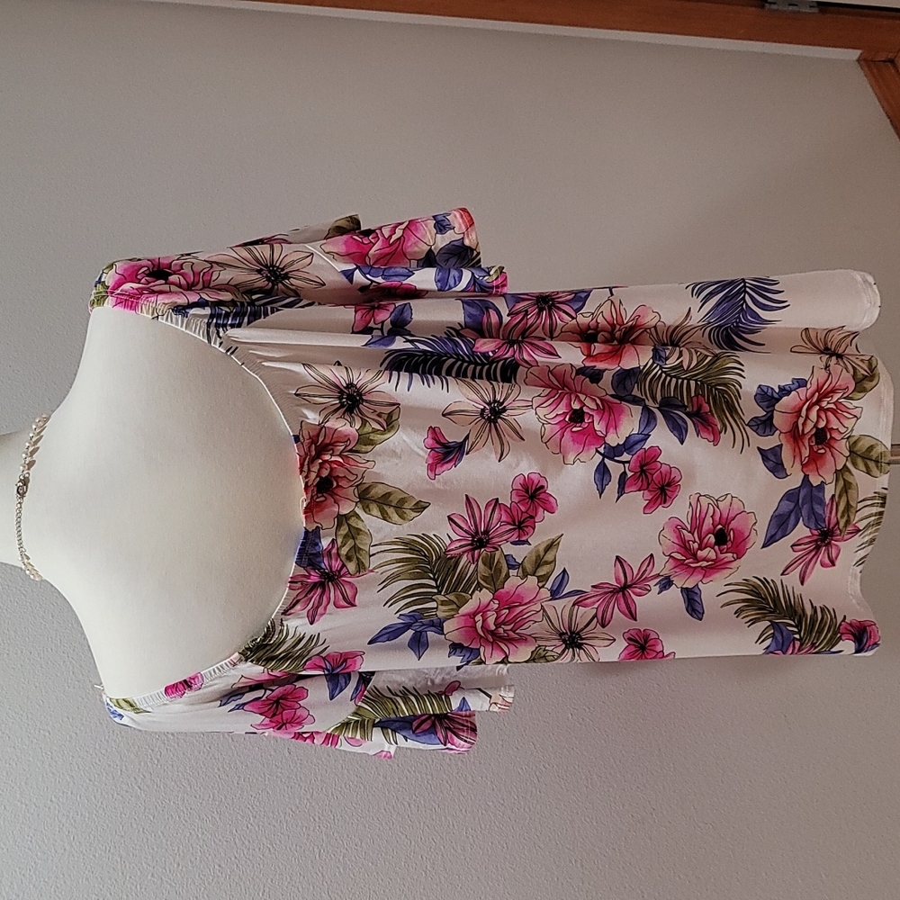 e. Luna OFF SHOULDER FLORAL PRINT SHORT BELL SLEEVE PEASANT TOP BLOUSE SHIRT 3X - Picture 9 of 10